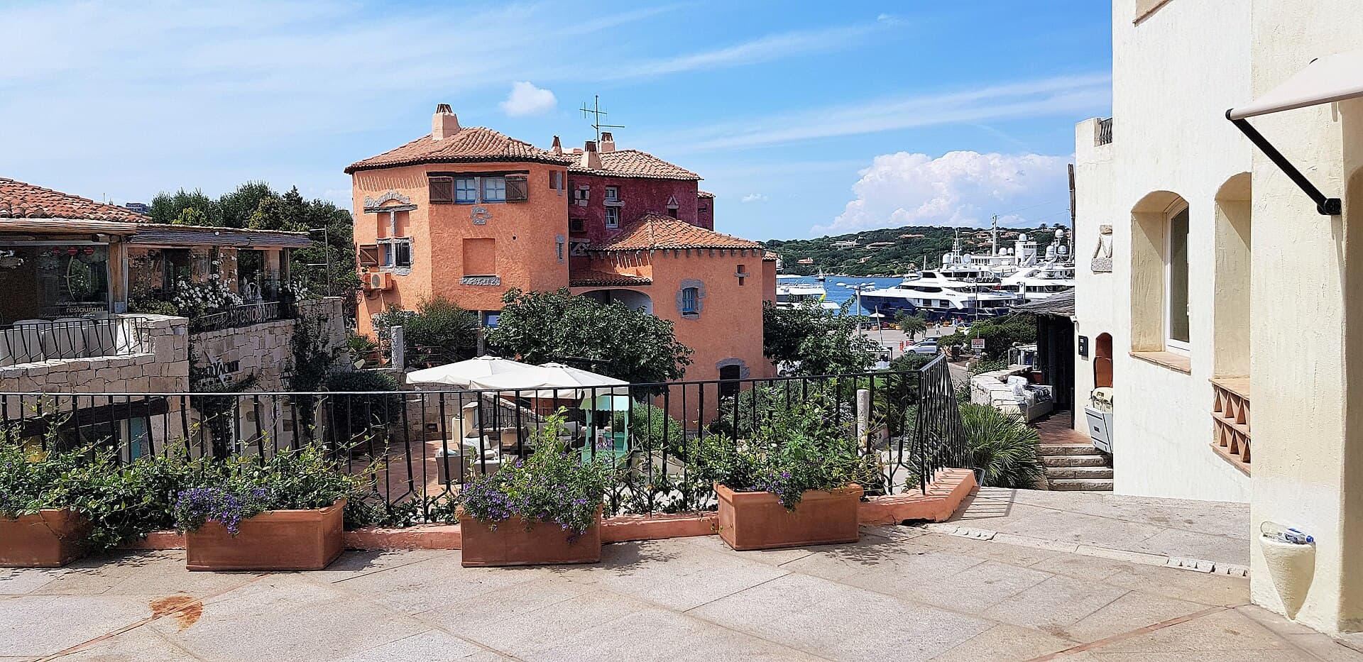 Porto Cervo's village houses above the marina — Costa Smeralda, Sardinia, Italy